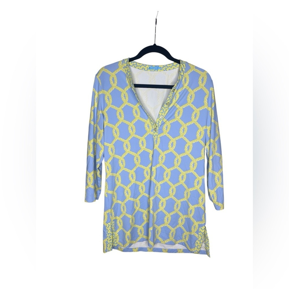 J. McLaughlin Blue And Yellow Tunic Top Size Medium